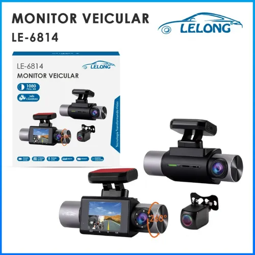 Câmera Veicular Lelong LE-6814 Full HD 1080p – 3 em 1, Visão Noturna e À Prova D’água
